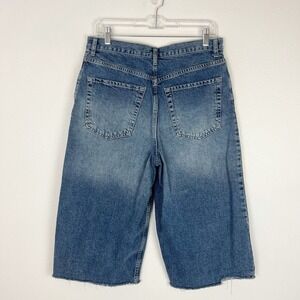 Topshop Wide-Leg Short Crop Womens Jeans 8 Raw Hem High Rise Grunge Baggie